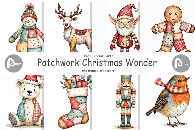 Digital Paper Patchwork Christmas Wonder Digital Pattern artnoy 