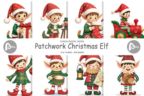 Digital Paper Patchwork Elf Digital Pattern artnoy 