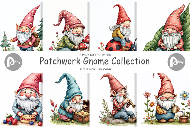 Digital Paper Patchwork Gnome Collection Digital Pattern artnoy 