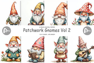 Digital Paper Patchwork Gnomes Digital Pattern artnoy 