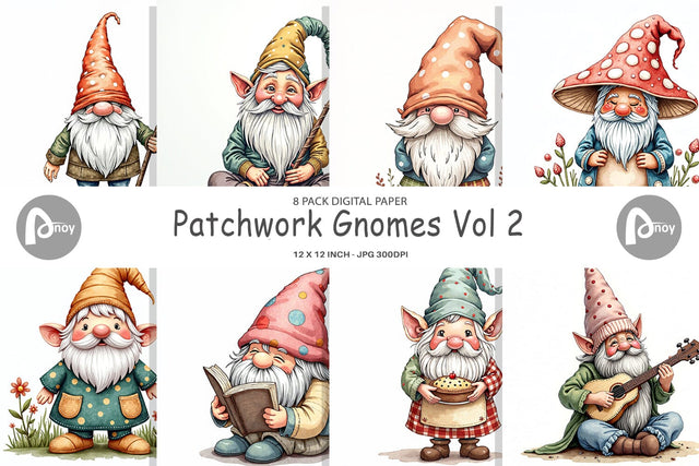 Digital Paper Patchwork Gnomes Digital Pattern artnoy 