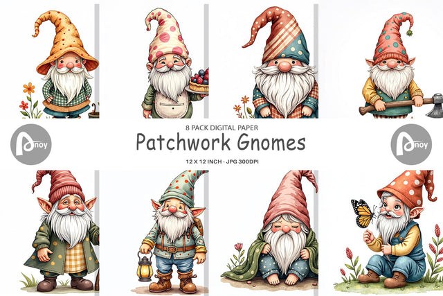 Digital Paper Patchwork Gnomes Digital Pattern artnoy 