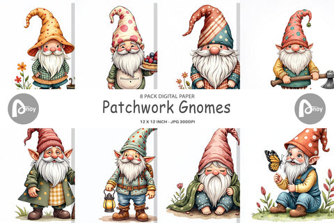 Digital Paper Patchwork Gnomes Digital Pattern artnoy 