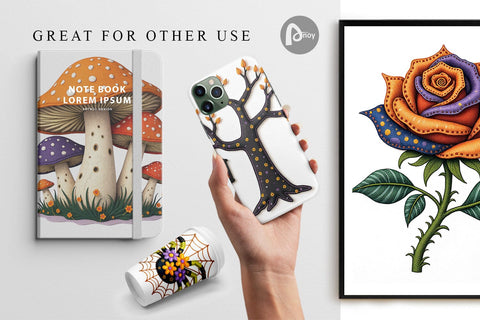 Digital Paper Patchwork Halloween Botanicals Digital Pattern artnoy 