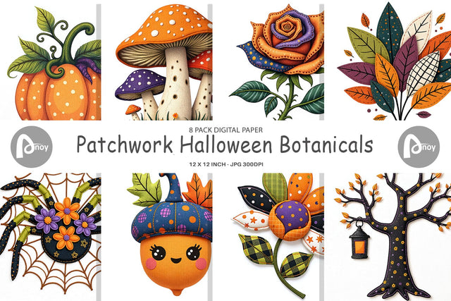 Digital Paper Patchwork Halloween Botanicals Digital Pattern artnoy 