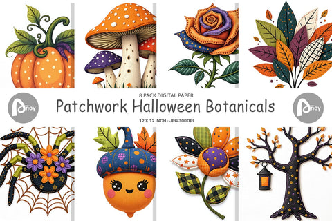 Digital Paper Patchwork Halloween Botanicals Digital Pattern artnoy 