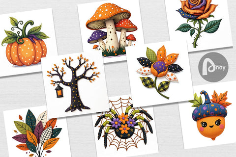 Digital Paper Patchwork Halloween Botanicals Digital Pattern artnoy 