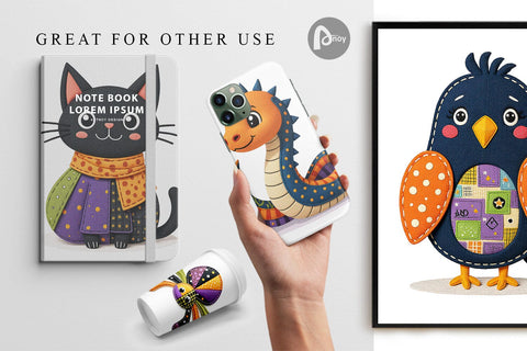 Digital Paper Patchwork Halloween Critters Digital Pattern artnoy 