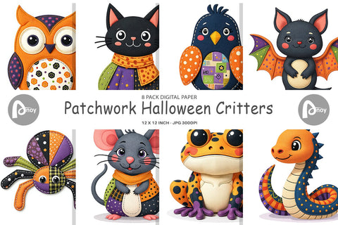 Digital Paper Patchwork Halloween Critters Digital Pattern artnoy 