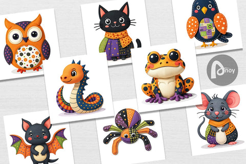 Digital Paper Patchwork Halloween Critters Digital Pattern artnoy 