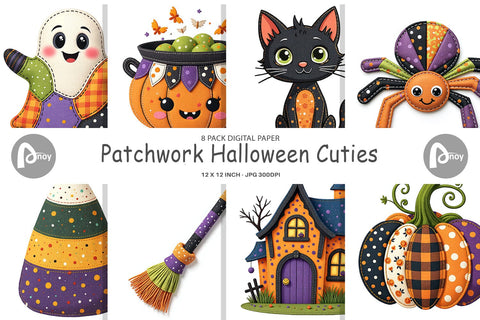 Digital Paper Patchwork Halloween Cuties Digital Pattern artnoy 