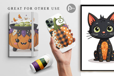 Digital Paper Patchwork Halloween Cuties Digital Pattern artnoy 