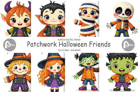Digital Paper Patchwork Halloween Friends Digital Pattern artnoy 