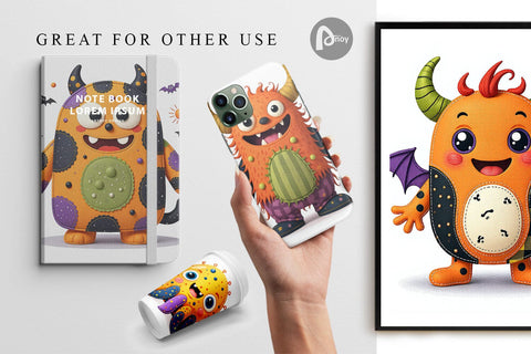 Digital Paper Patchwork Halloween Monsters Digital Pattern artnoy 