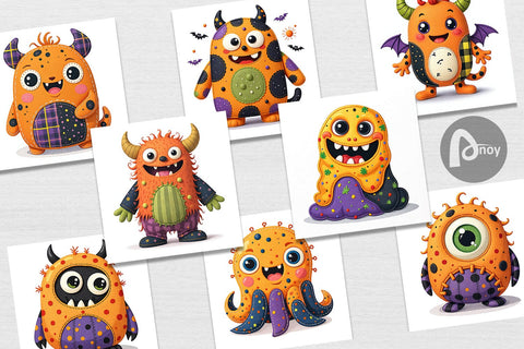 Digital Paper Patchwork Halloween Monsters Digital Pattern artnoy 