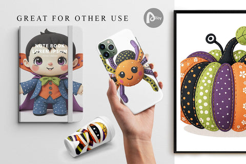 Digital Paper Patchwork Halloween Plushies Digital Pattern artnoy 