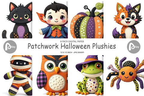Digital Paper Patchwork Halloween Plushies Digital Pattern artnoy 