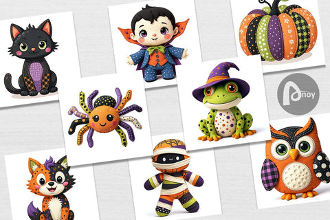 Digital Paper Patchwork Halloween Plushies Digital Pattern artnoy 