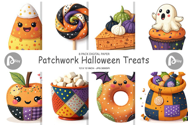 Digital Paper Patchwork Halloween Treats Digital Pattern artnoy 
