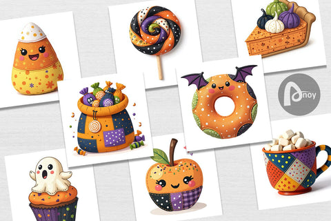 Digital Paper Patchwork Halloween Treats Digital Pattern artnoy 