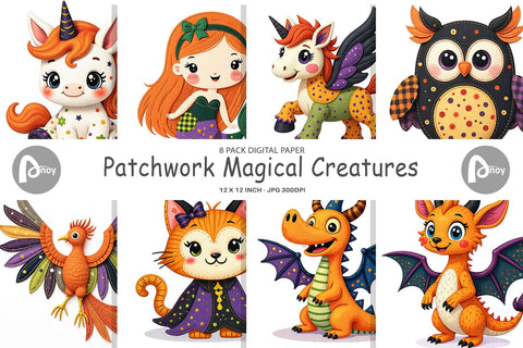 Digital Paper Patchwork Magical Creatures Digital Pattern artnoy 