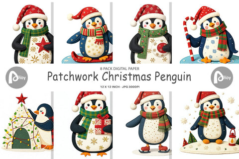 Digital Paper Patchwork Penguin Digital Pattern artnoy 