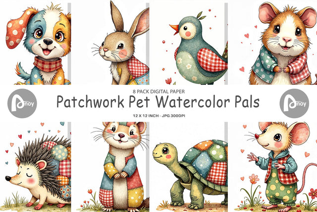 Digital Paper Patchwork Pet Pals Digital Pattern artnoy 