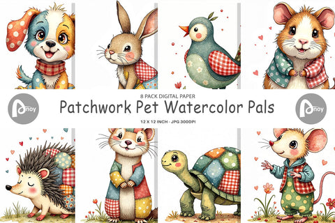 Digital Paper Patchwork Pet Pals Digital Pattern artnoy 
