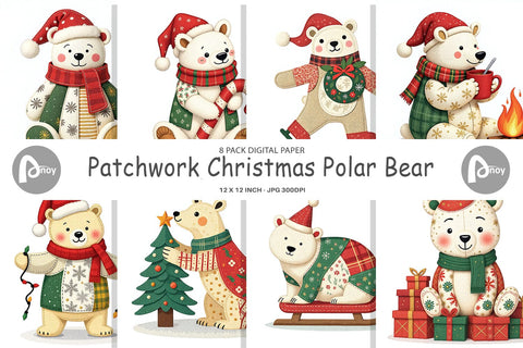 Digital Paper Patchwork Polar Bear Digital Pattern artnoy 