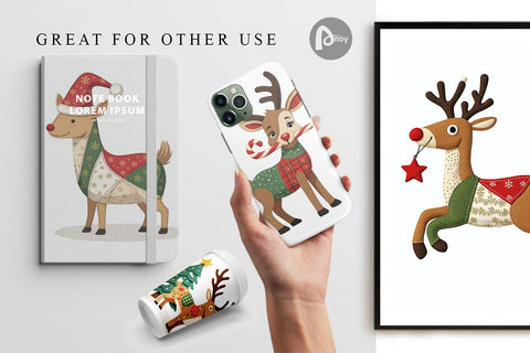 Digital Paper Patchwork Reindeer Digital Pattern artnoy 