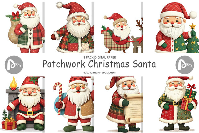 Digital Paper Patchwork Santa Digital Pattern artnoy 