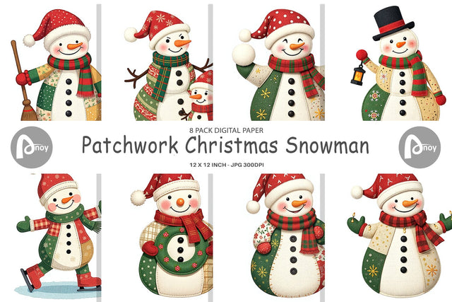 Digital Paper Patchwork Snowman Digital Pattern artnoy 