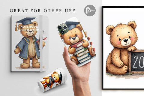 Digital Paper Patchwork Teddy Bear Graduates Sketchy Retro Digital Pattern artnoy 