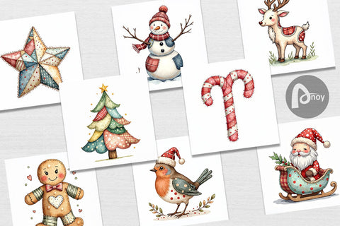 Digital Paper Patchwork Watercolor Christmas Digital Pattern artnoy 