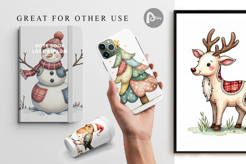 Digital Paper Patchwork Watercolor Christmas Digital Pattern artnoy 