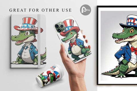 Digital Paper Patriotic Alligator Digital Pattern artnoy 