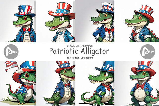 Digital Paper Patriotic Alligator Digital Pattern artnoy 
