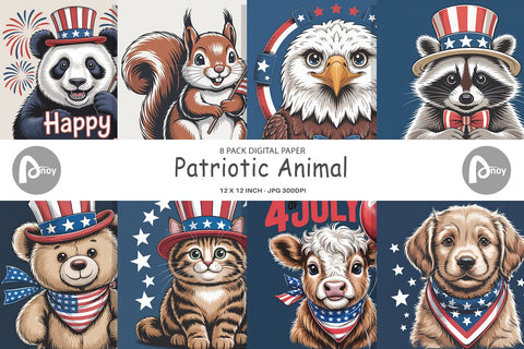 Digital Paper Patriotic Animal Digital Pattern artnoy 