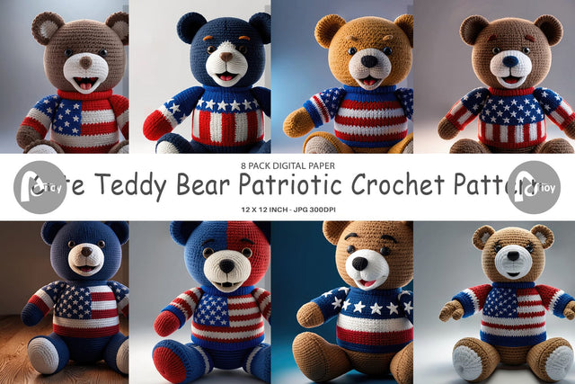 Digital Paper Patriotic Bear Crochet Digital Pattern artnoy 