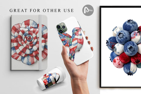Digital Paper Patriotic Bloom Fabric Watercolor Sublimation artnoy 