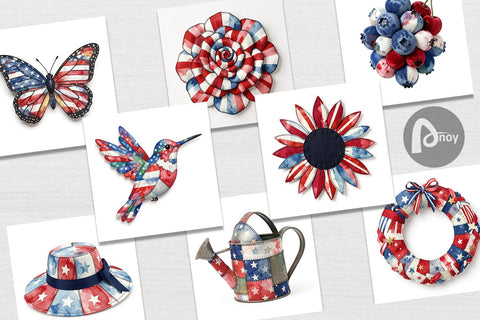 Digital Paper Patriotic Bloom Fabric Watercolor Sublimation artnoy 