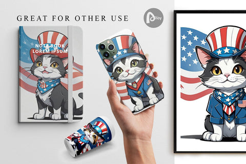 Digital Paper Patriotic Cat Digital Pattern artnoy 