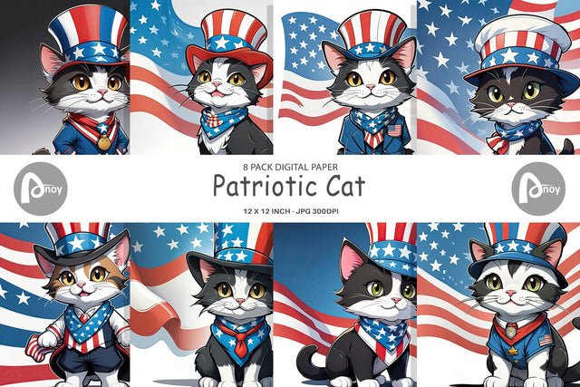 Digital Paper Patriotic Cat Digital Pattern artnoy 