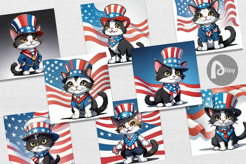 Digital Paper Patriotic Cat Digital Pattern artnoy 