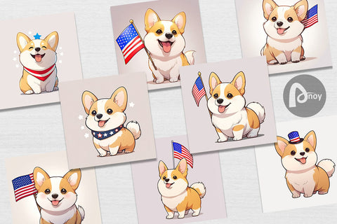Digital Paper Patriotic Corgi Digital Pattern artnoy 