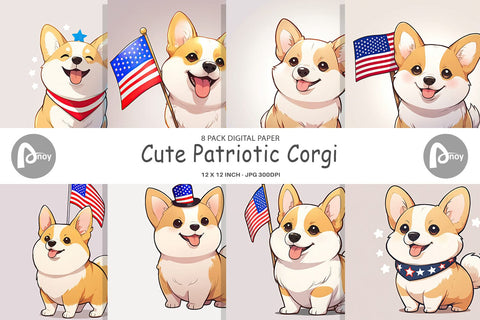 Digital Paper Patriotic Corgi Digital Pattern artnoy 