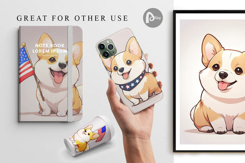 Digital Paper Patriotic Corgi Digital Pattern artnoy 