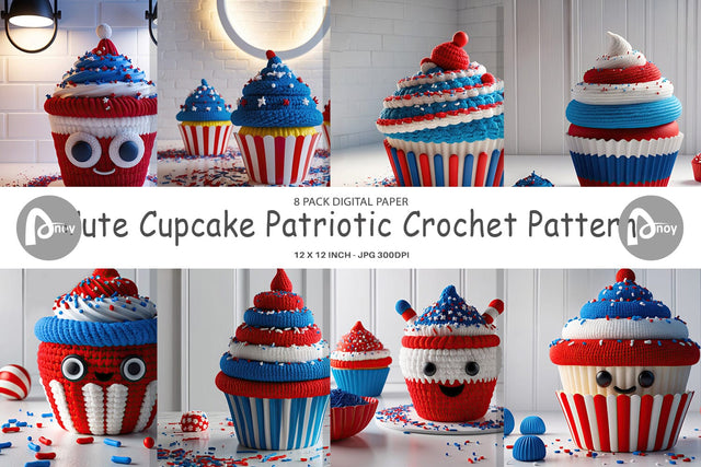 Digital Paper Patriotic Cupcake Crochet Digital Pattern artnoy 