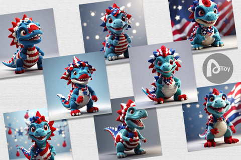 Digital Paper Patriotic Dinosaur Crochet Digital Pattern artnoy 