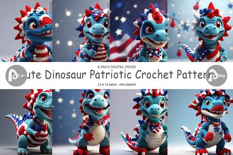 Digital Paper Patriotic Dinosaur Crochet Digital Pattern artnoy 